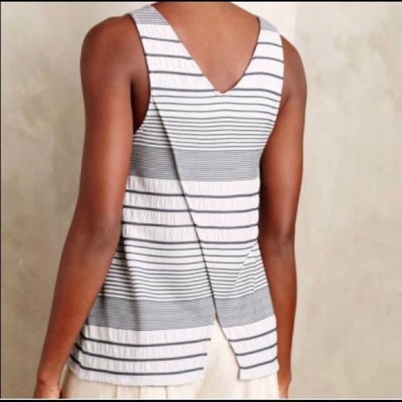 Deletta stacked stripe open back slit tank top S - Picture 2 of 5